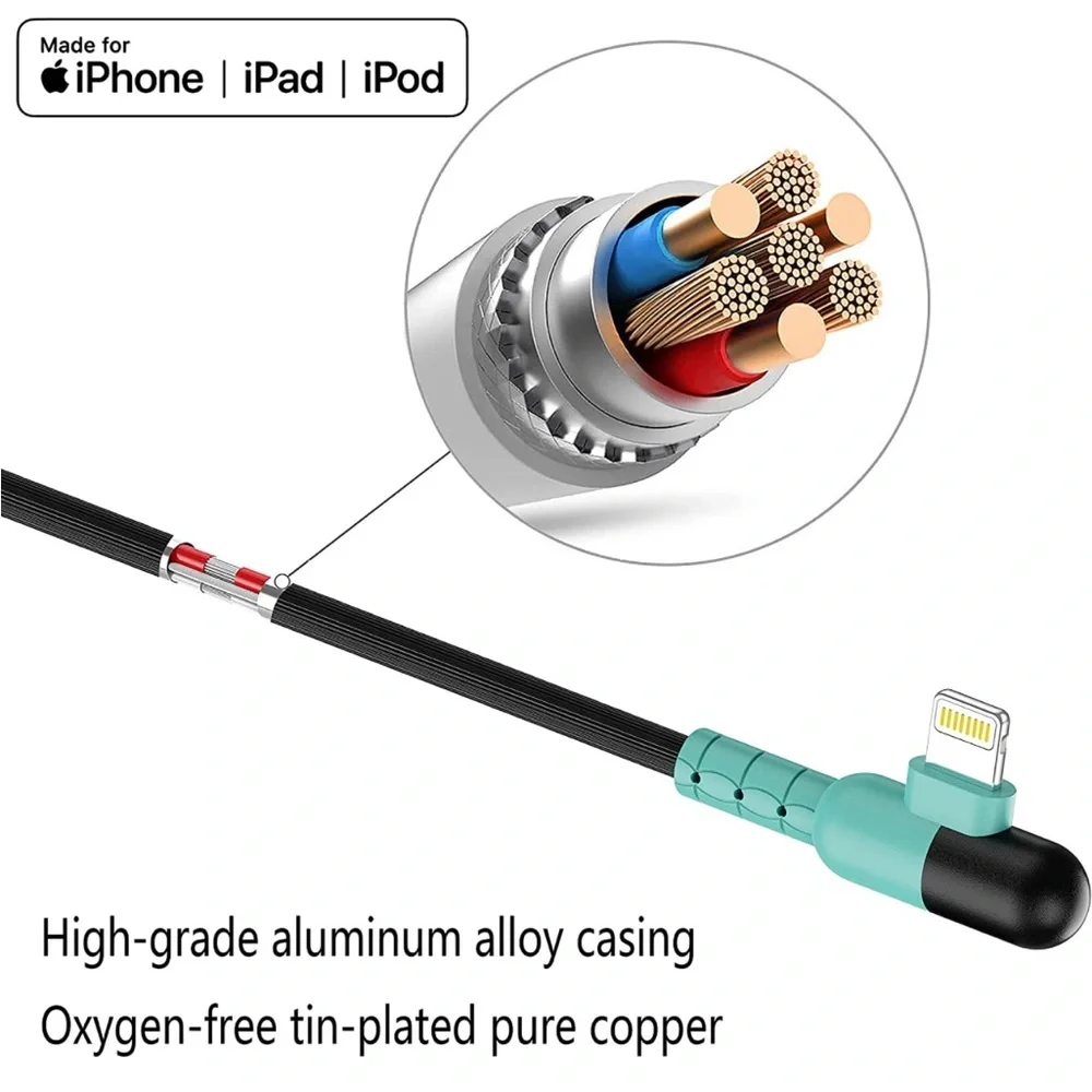 NEW! 4 Pack/Colors iPhone Charger Lightning Cables Apple MFi Certified 90 Degree